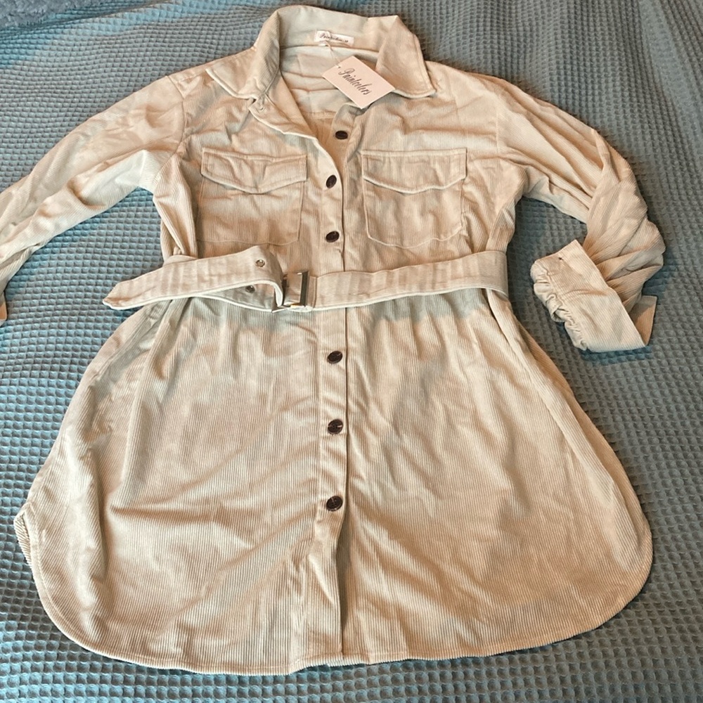 Brand New Beige Button-Up Shirt Dress